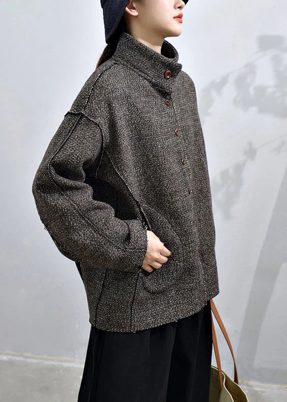 Manteau Gris Foncé à Poches et Boutons - Coupe Lâche pour l'Automne