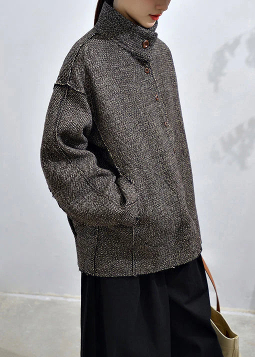 Manteau Gris Foncé à Poches et Boutons - Coupe Lâche pour l'Automne