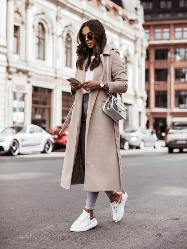 Manteau Longues pour Femme avec Col en V et Ceinture à Nouer