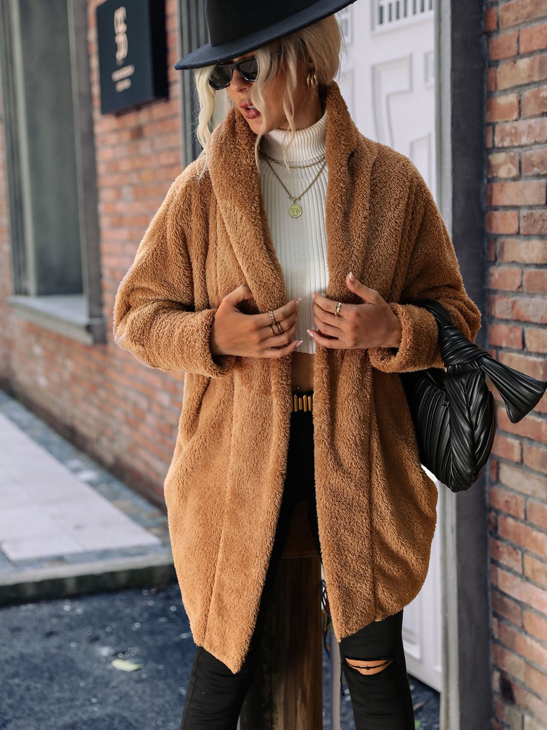 Manteau à Capuche Ouvert pour Femme