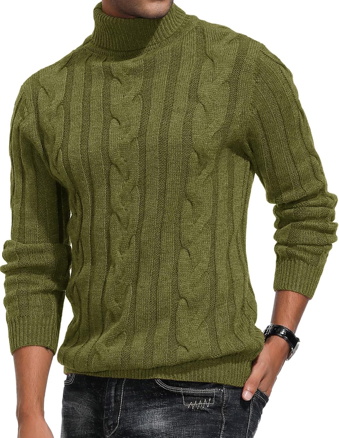 Pull col roulé pour homme à torsades et manches longues