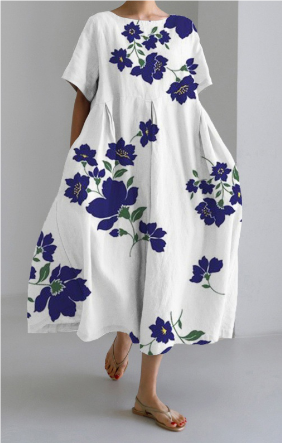 Tania - Robe ample pour femme avec imprimé floral botanique rétro