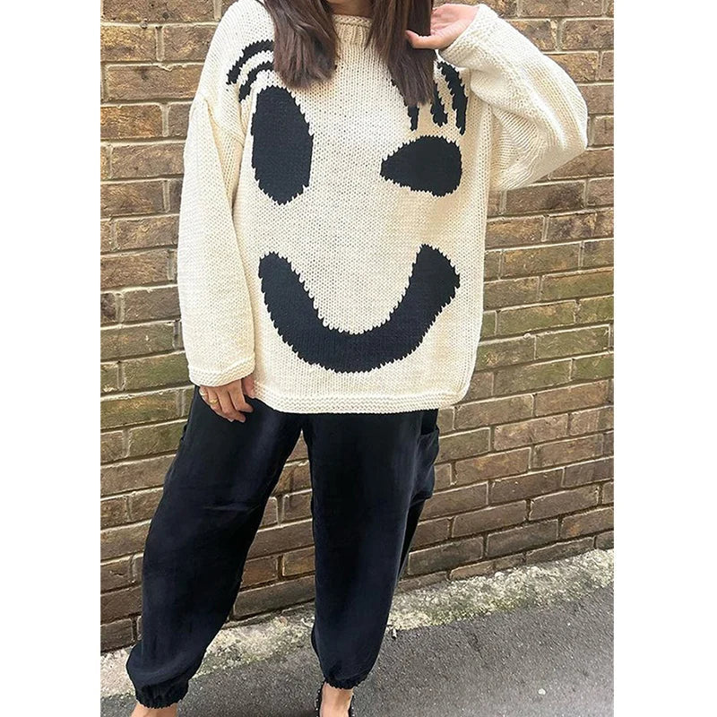 Pull pour femme avec motif de visage souriant