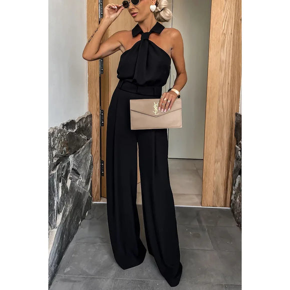 Combinaison chic sans manches avec dos ouvert et pantalon large