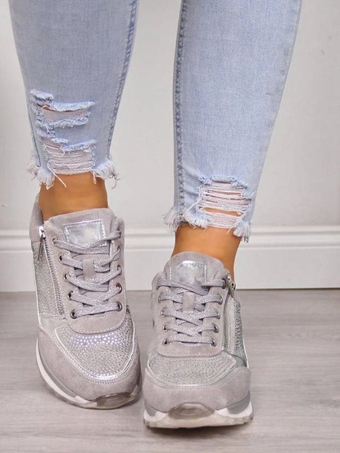 Baskets à paillettes pour femme avec lacets, alliant confort et élégance décontractée