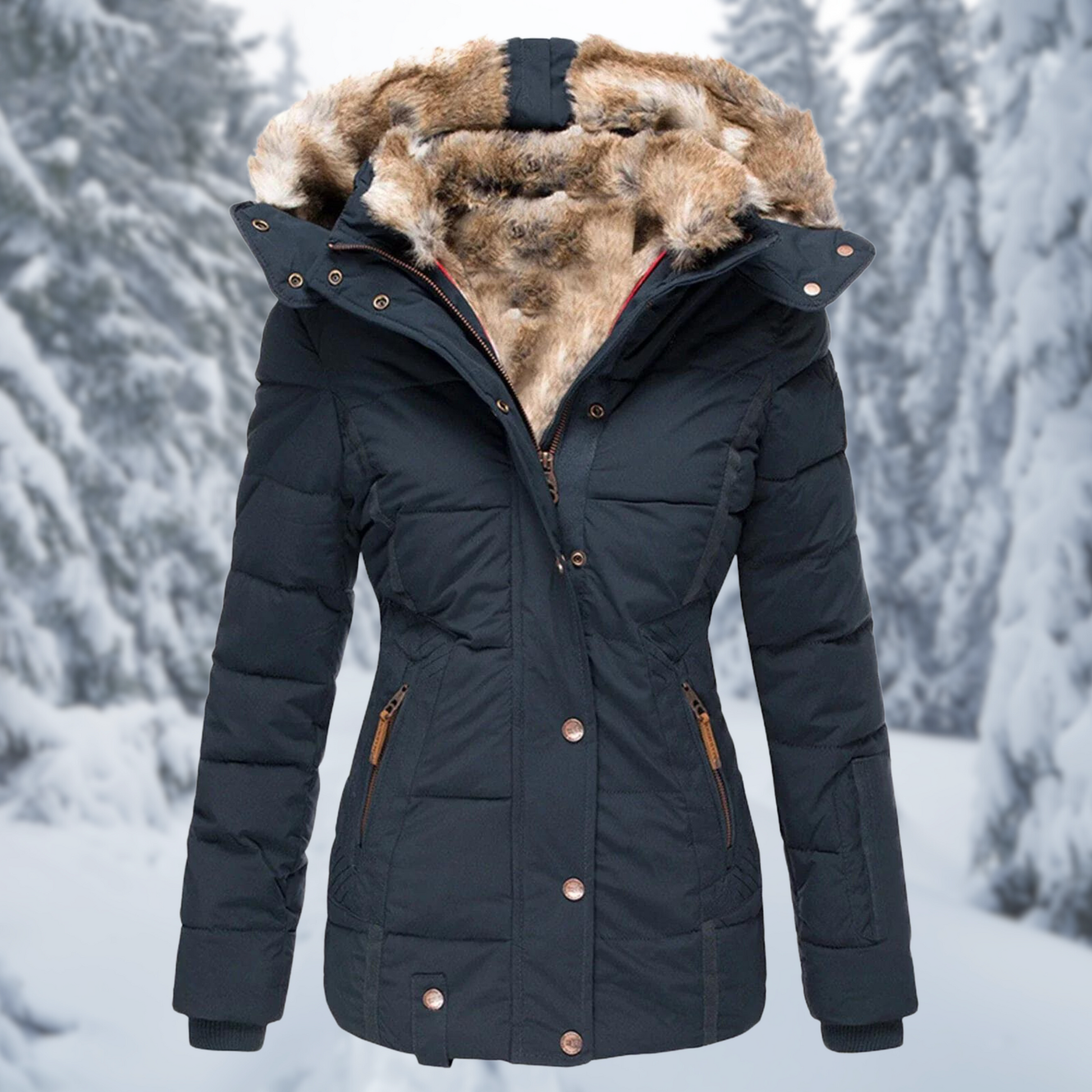 Manteau d’hiver élégant pour femme avec capuche stylée