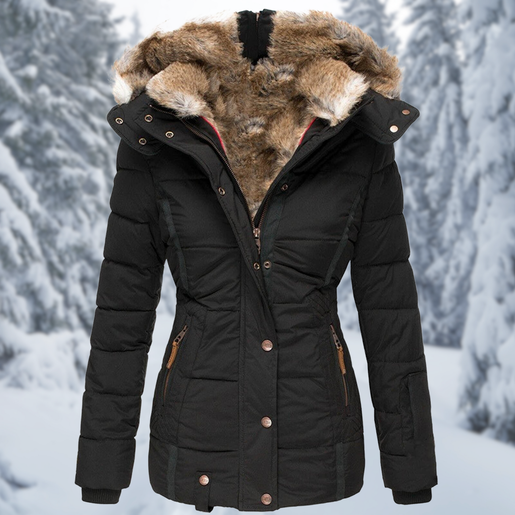 Manteau d’hiver élégant pour femme avec capuche stylée