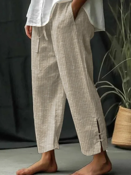 Pantalon fendu classique rayé avec poche et laçage