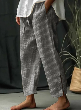 Pantalon fendu classique rayé avec poche et laçage