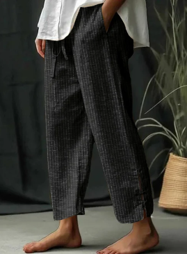 Pantalon fendu classique rayé avec poche et laçage