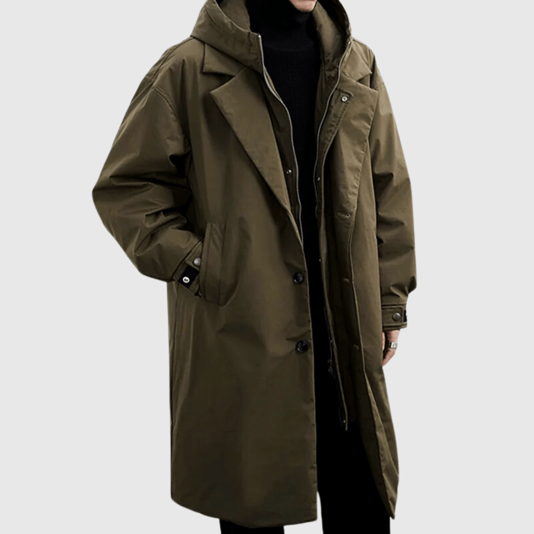 Manteau de sport pour homme avec capuche profonde et double col sophistiqué