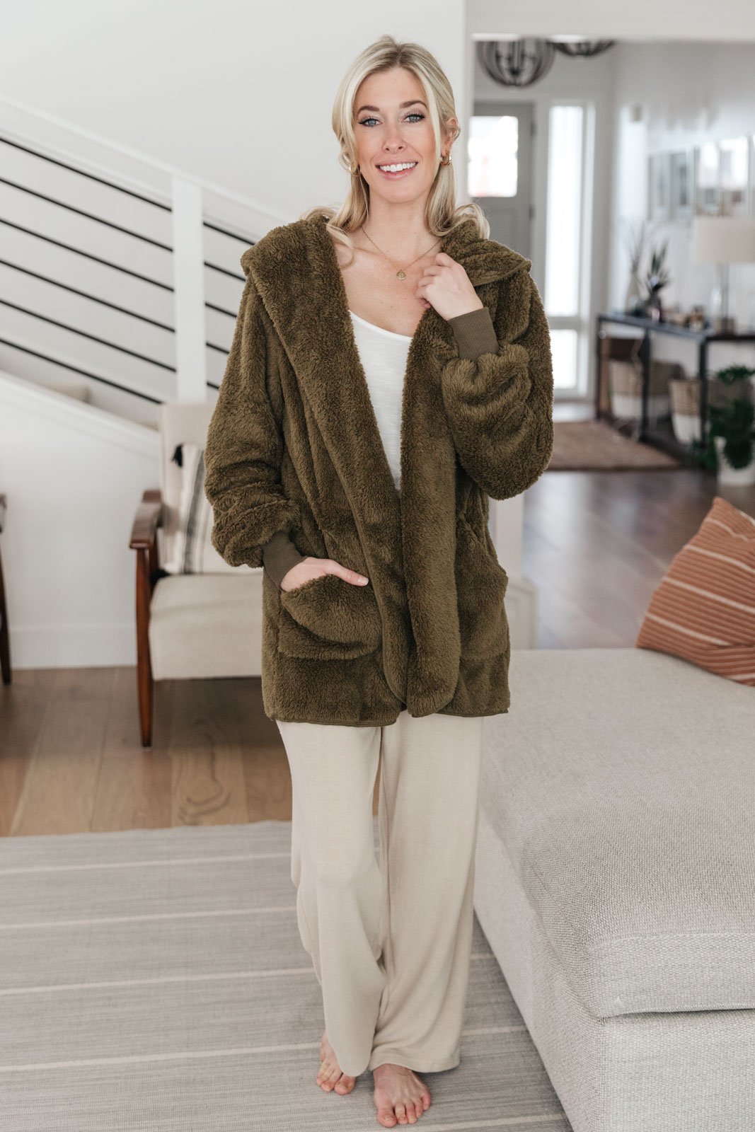 Cardigan Confortable pour Café en Vert Olive