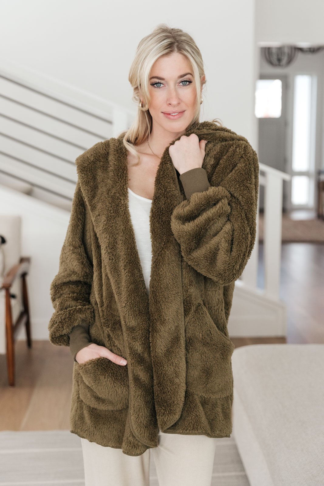 Cardigan Confortable pour Café en Vert Olive