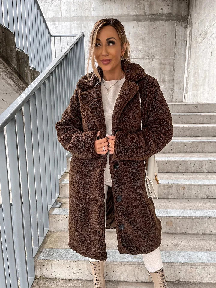 Manteau Douillet en Peluche pour Femme à Manches Longues et Col Élégant