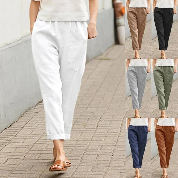 Pantalons amples en lin et coton pour femmes de grande taille