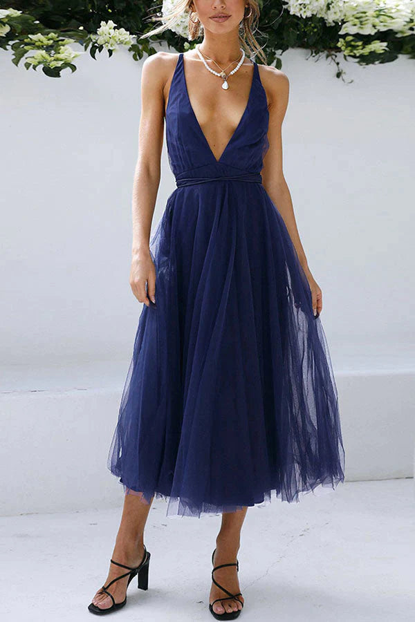 Malena - Robe midi en tulle à col en V Feeling Romantic