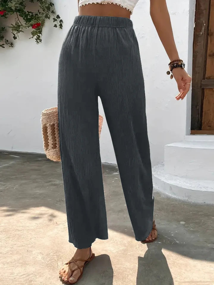 Karol - Pantalon taille haute à jambe large pleine taille