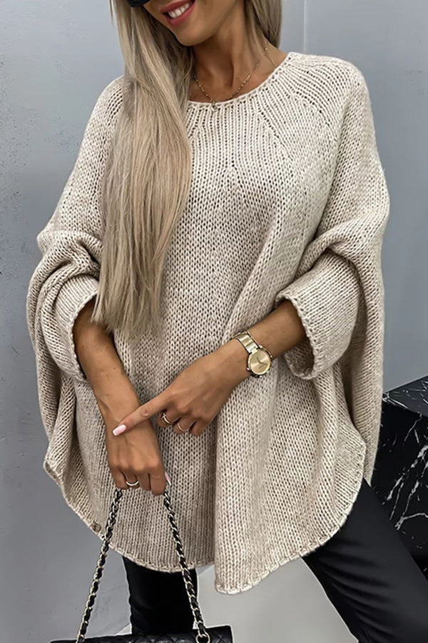 Pull Poncho Tricot à Col Rond pour Femme - Haut Ample et Tendance