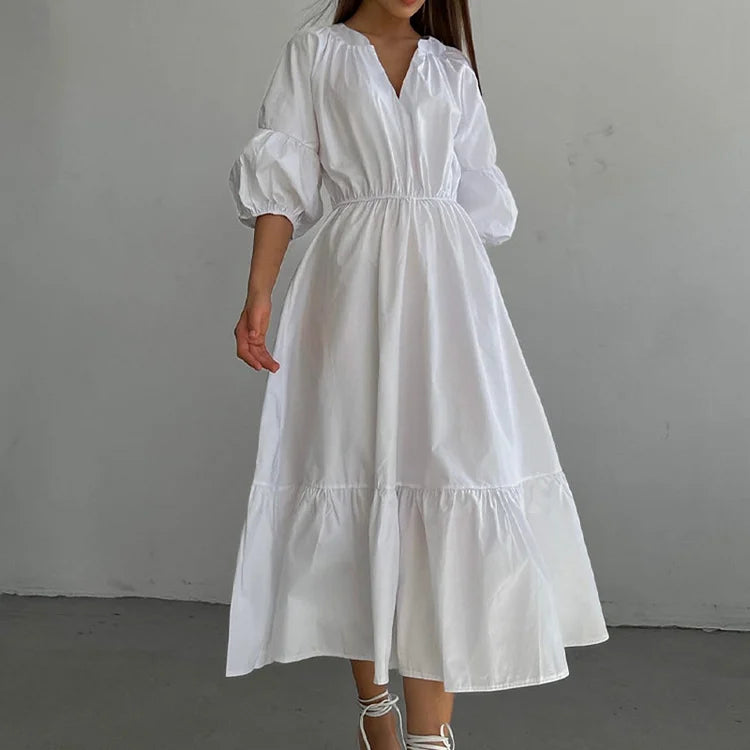 Casandra - Robe longue décontractée à manches bouffantes et unicolore