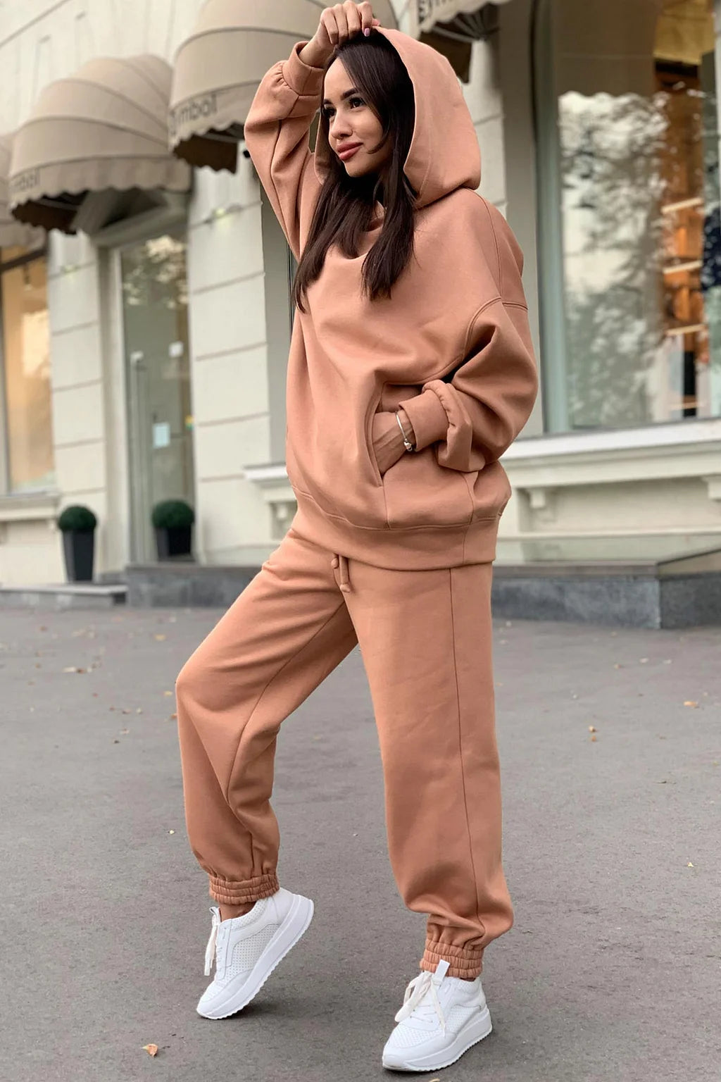 Ensemble Sweat à Capuche et Pantalon à Taille Élastique avec Poches