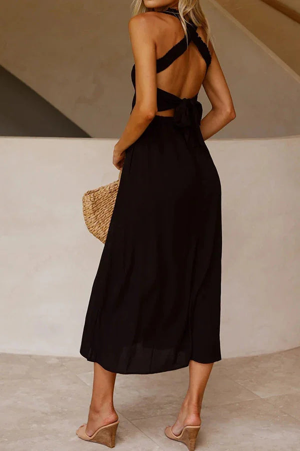 Robe midi Bendita avec poches et dos croisé froncé