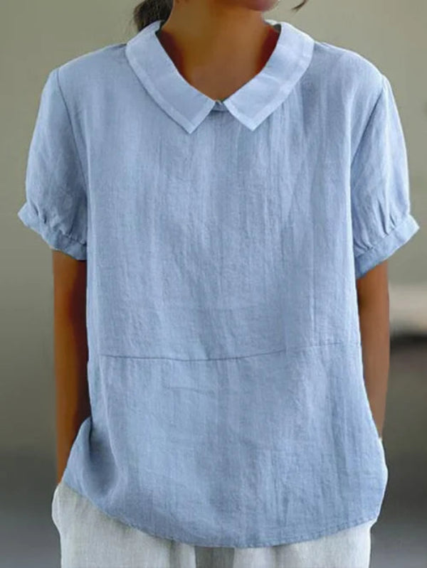 Top en coton et lin de couleur unie