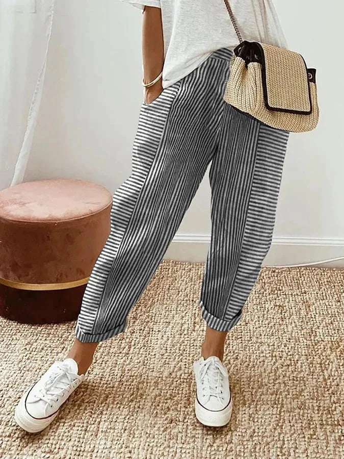 Pantalon décontracté pour femme à rayures avec allure tendance