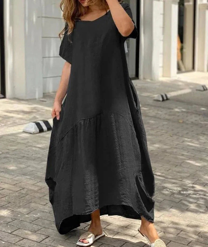 Mila - Robe longue évasée à manches évasées et col en V pour femme