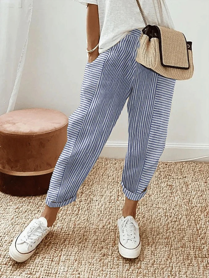 Pantalon décontracté pour femme à rayures avec allure tendance