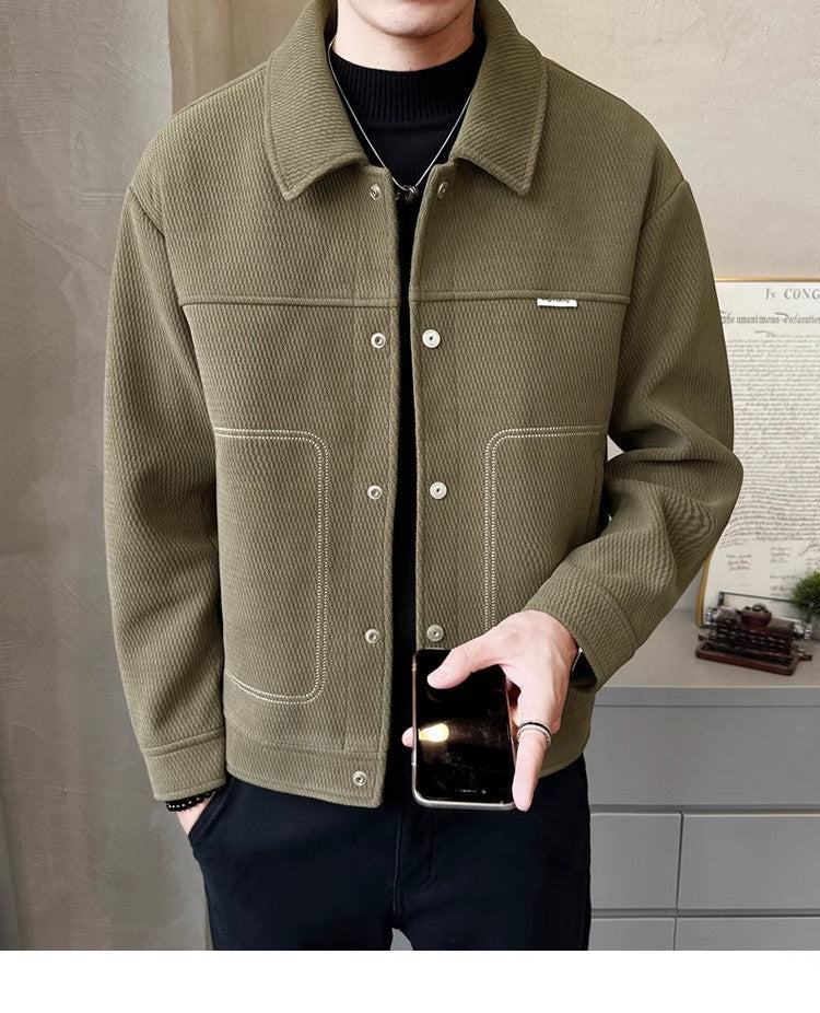 Veste Homme Élégante à Col Polo - Manteau Épais Polyvalent pour un Style Décontracté