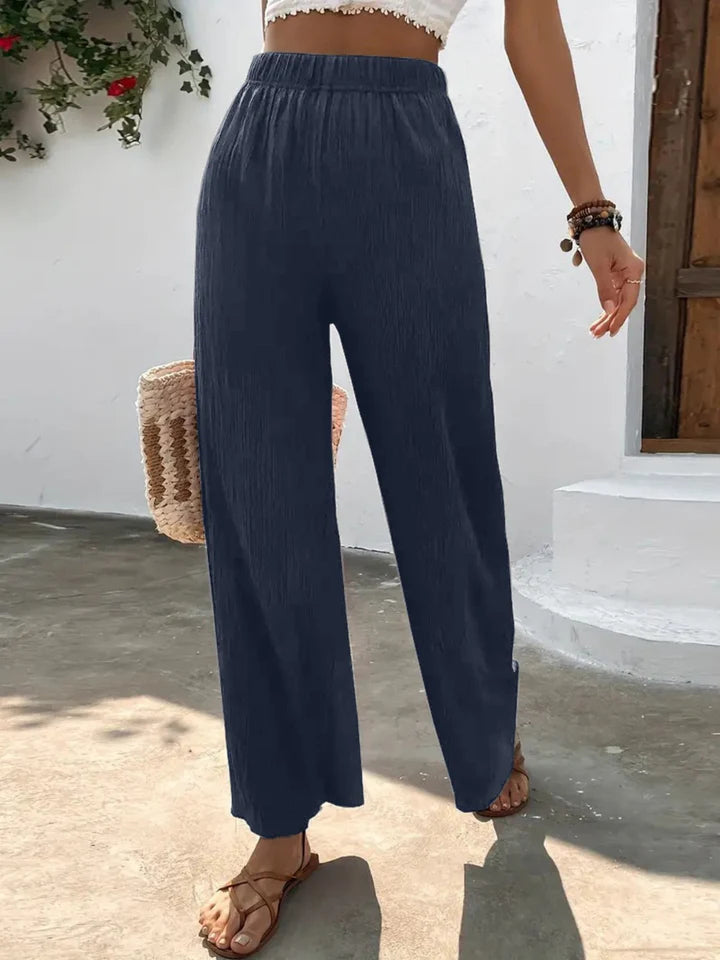 Karol - Pantalon taille haute à jambe large pleine taille