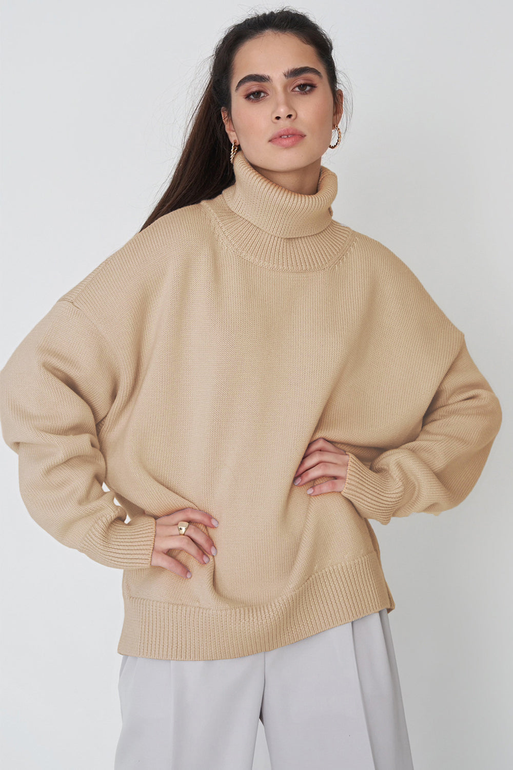 Pull à col roulé pour femme, style volumineux pour temps froid