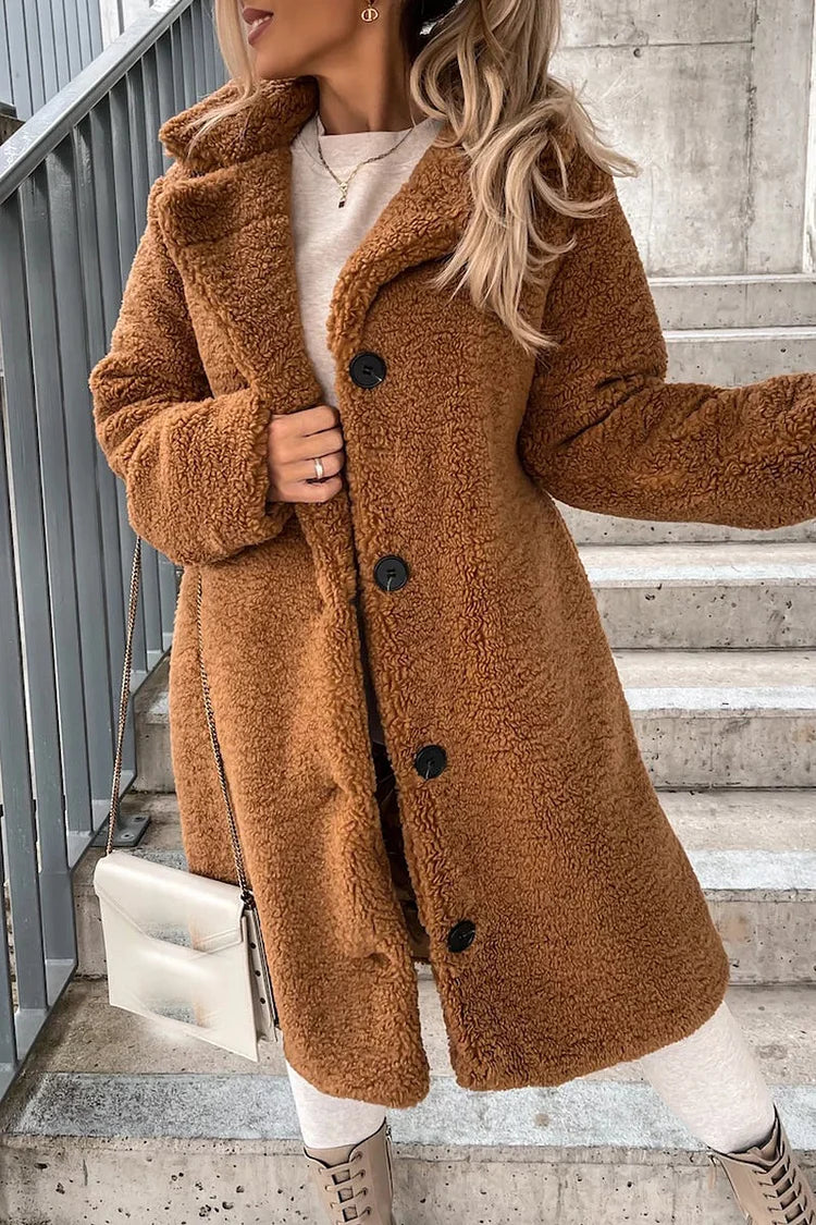 Manteau chaud pour femme avec grand col et revers, manches longues, parfait pour les journées froides