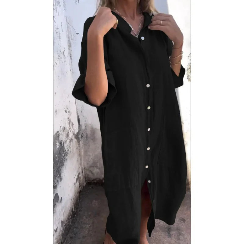 Mariona - Robe longue décontractée de style chemise