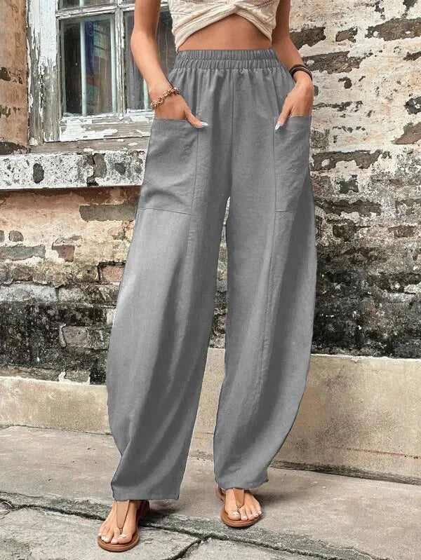 Malena - Pantalon ample uni avec poches élastiques en grande taille