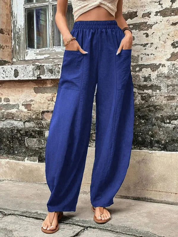 Malena - Pantalon ample uni avec poches élastiques en grande taille