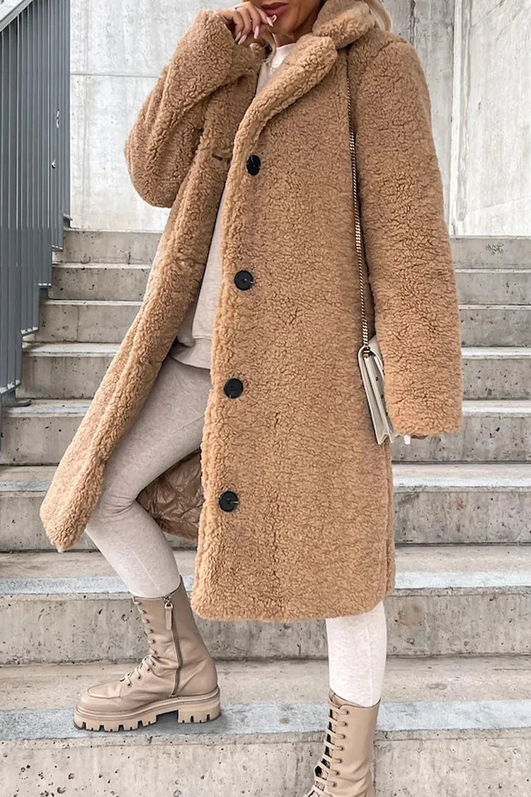 Manteau chaud pour femme avec grand col et revers, manches longues, parfait pour les journées froides