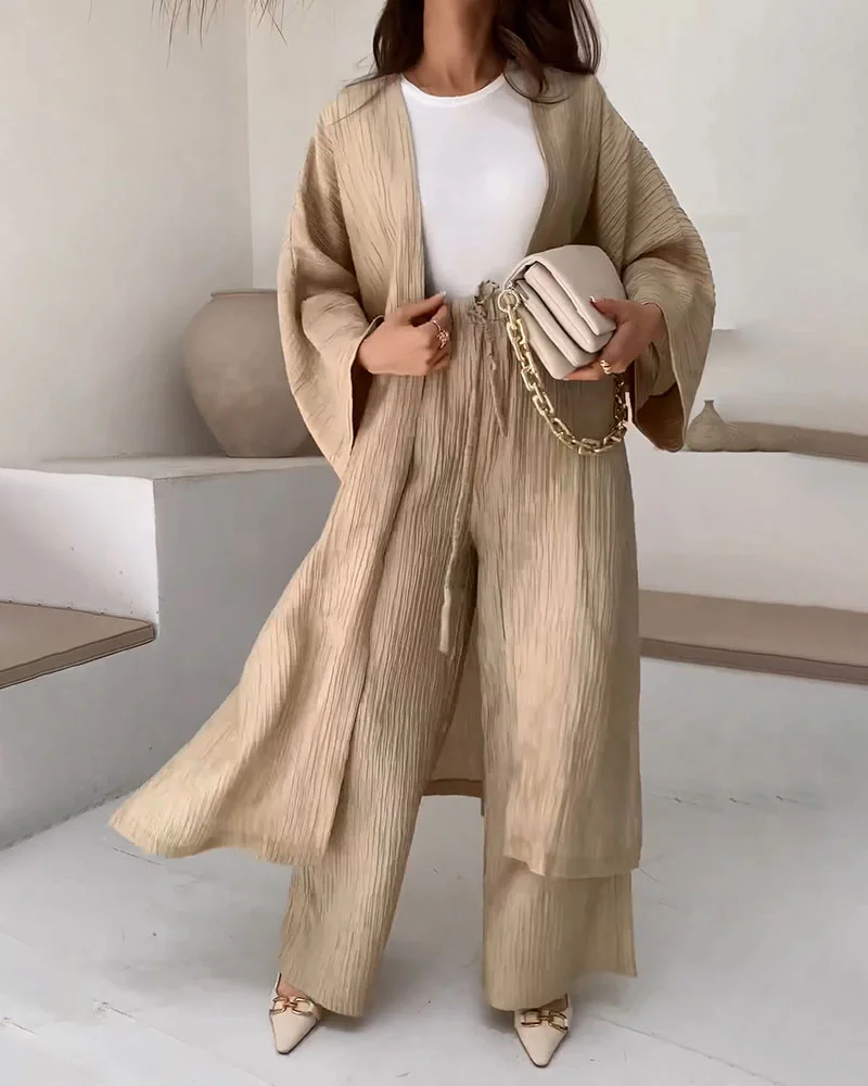 Jessica - Ensemble deux pièces à la mode, long cardigan fendu et décontracté