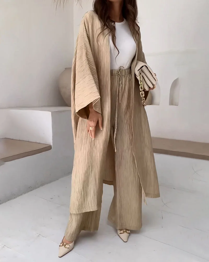 Jessica - Ensemble deux pièces à la mode, long cardigan fendu et décontracté