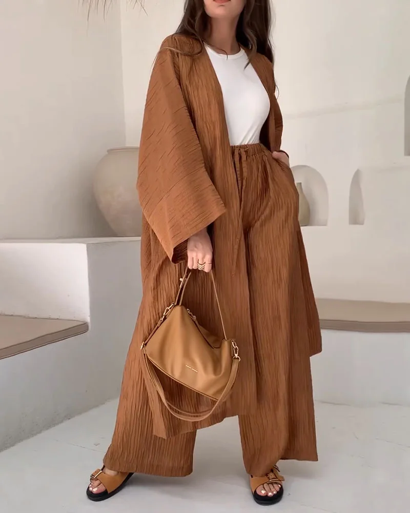 Jessica - Ensemble deux pièces à la mode, long cardigan fendu et décontracté