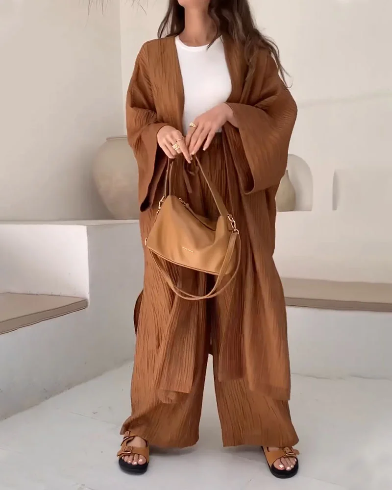 Jessica - Ensemble deux pièces à la mode, long cardigan fendu et décontracté