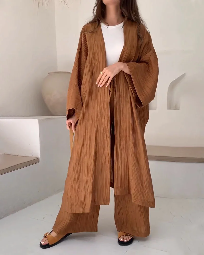 Jessica - Ensemble deux pièces à la mode, long cardigan fendu et décontracté