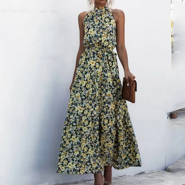 Robe Longue Sans Bretelles à Imprimé Floral