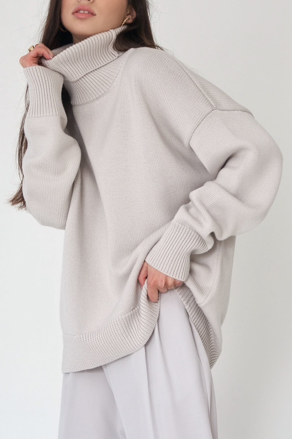 Pull à col roulé pour femme, style volumineux pour temps froid