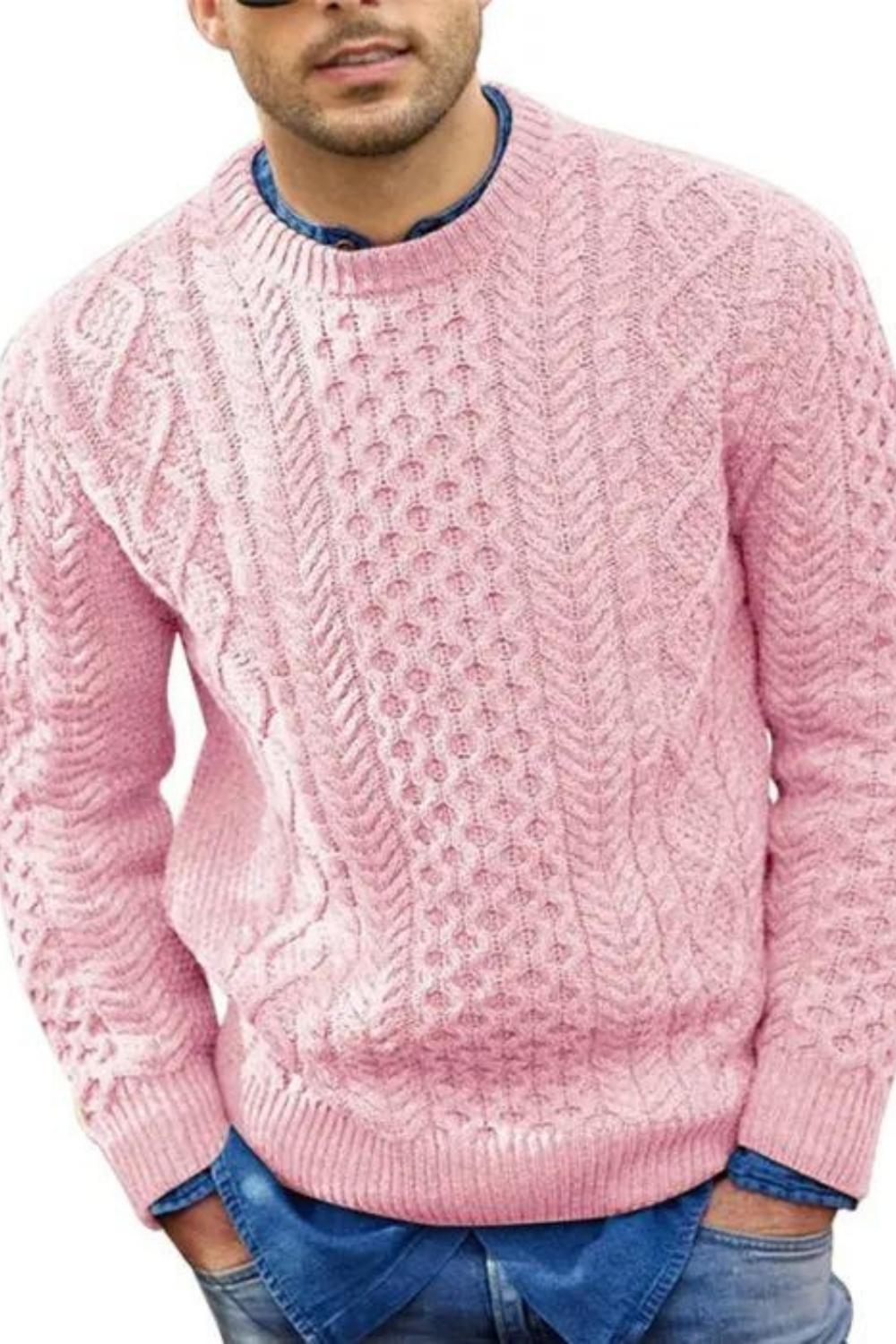 Pull Vintage à Col Rond pour Homme - Sweater Tricoté à Coupe Ample en Couleur Unie