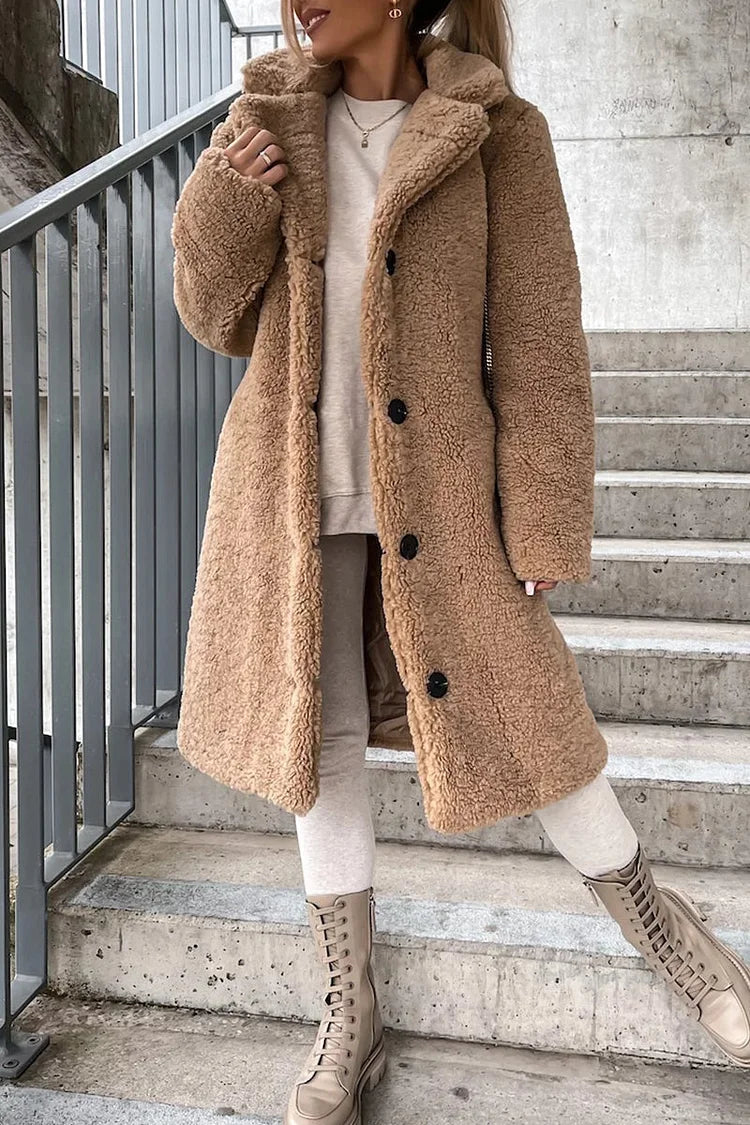 Manteau chaud pour femme avec grand col et revers, manches longues, parfait pour les journées froides