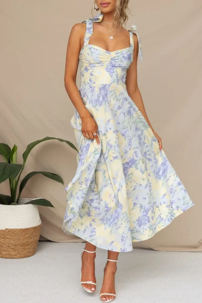 Berta - Robe midi sans bretelles à imprimé floral