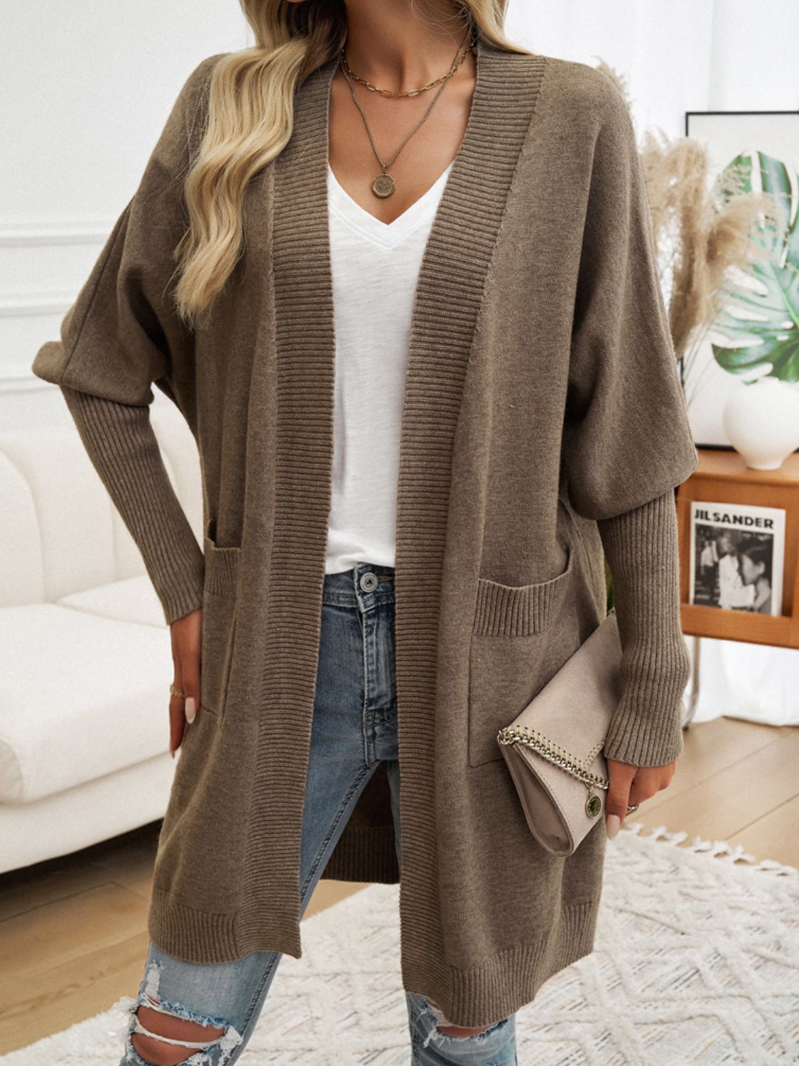 Cardigan Long à Manches Longues Ouvert - Vêtement Chic et Confortable pour Toutes les Occasions