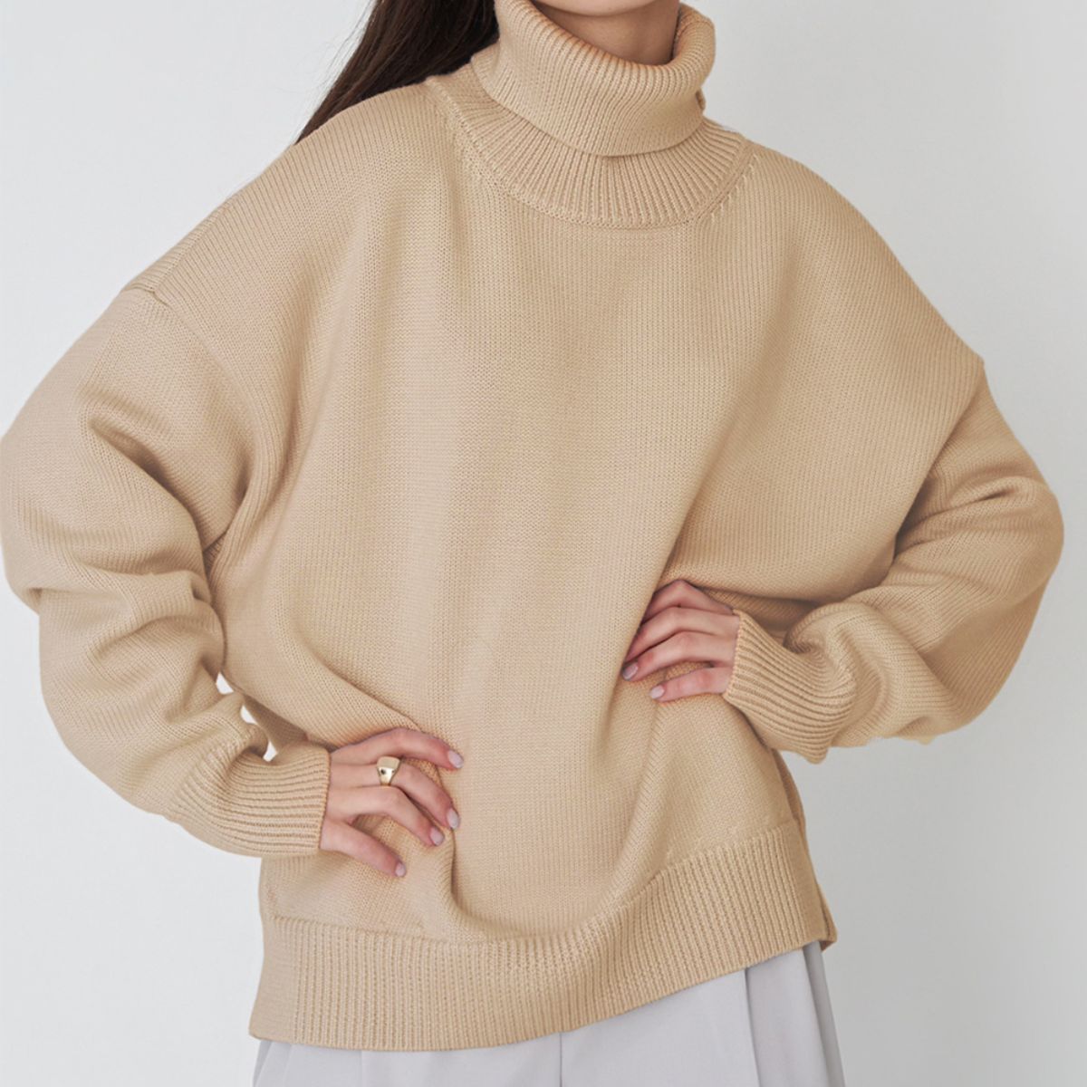 Pull à col roulé pour femme, style volumineux pour temps froid