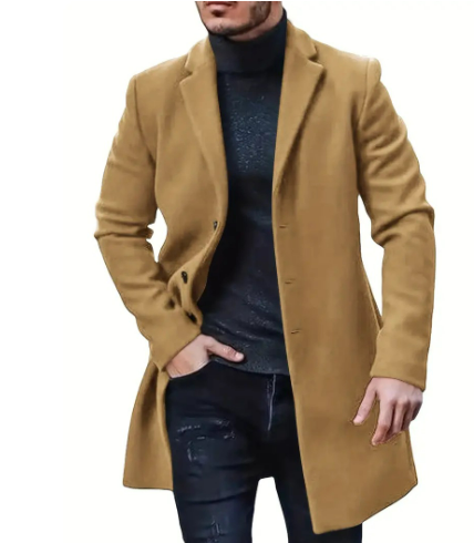 Un élégant manteau bleu foncé pour homme au style sophistiqué